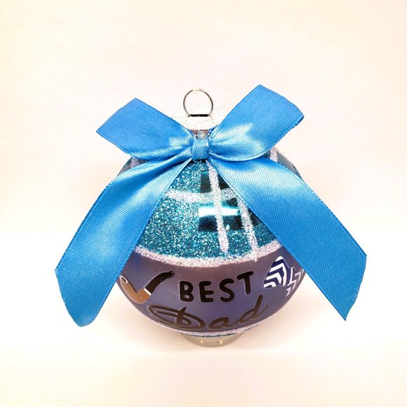 Let it Snow Best Dad Christmas Ornament Blue Glitter Pipe Bow 3.5" 2017 Walgreen - Picture 2 of 7